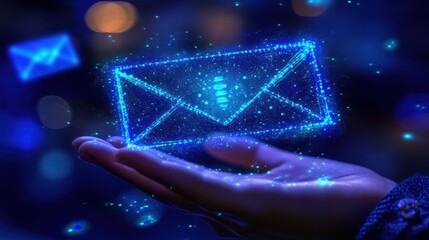 Digital Communication Email Envelope Icons Professional Setting Blue Light Environment Hand Viewpoint Modern Concept