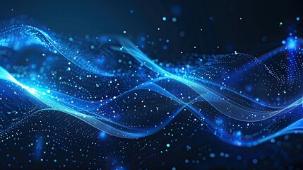 Abstract blue waves with glowing particles, representing digital technology and data flow.