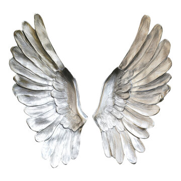 Elegant silver wings sculpture modern art gallery decorative artwork minimalist environment artistic viewpoint inspiration