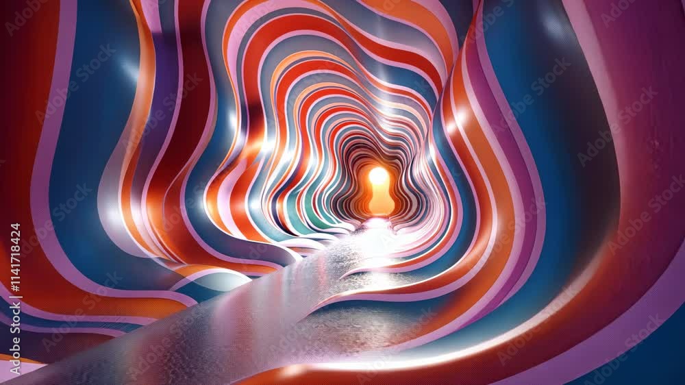 Poster exploring a vibrant abstract tunnel with swirling patterns and bright colors