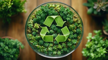Succulent Recycle Symbol Arrangement Indoor Garden Botanical Display Eco-Friendly Environment Top-Down View Sustainability Concept