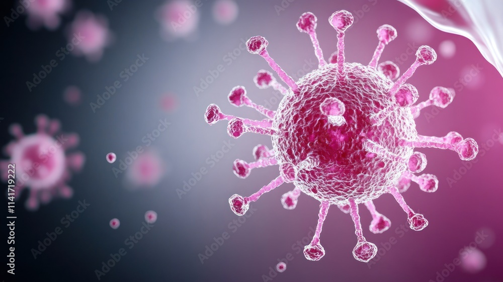 Poster close-up view of a virus, showcasing its structure and features.