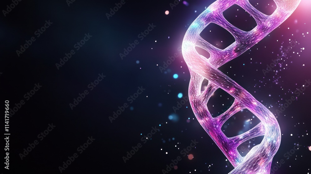 Poster abstract representation of dna structure with cosmic elements.
