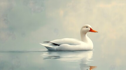 Fototapeta premium A white duck is swimming in a body of water