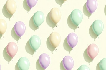 Pastel Balloons Floating on a Soft Yellow Background Minimalist Party Decor
