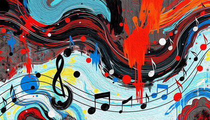 Musical pattern. Design for fabrics, wallpapers. Illustration with oil paint for printing on wall decorations