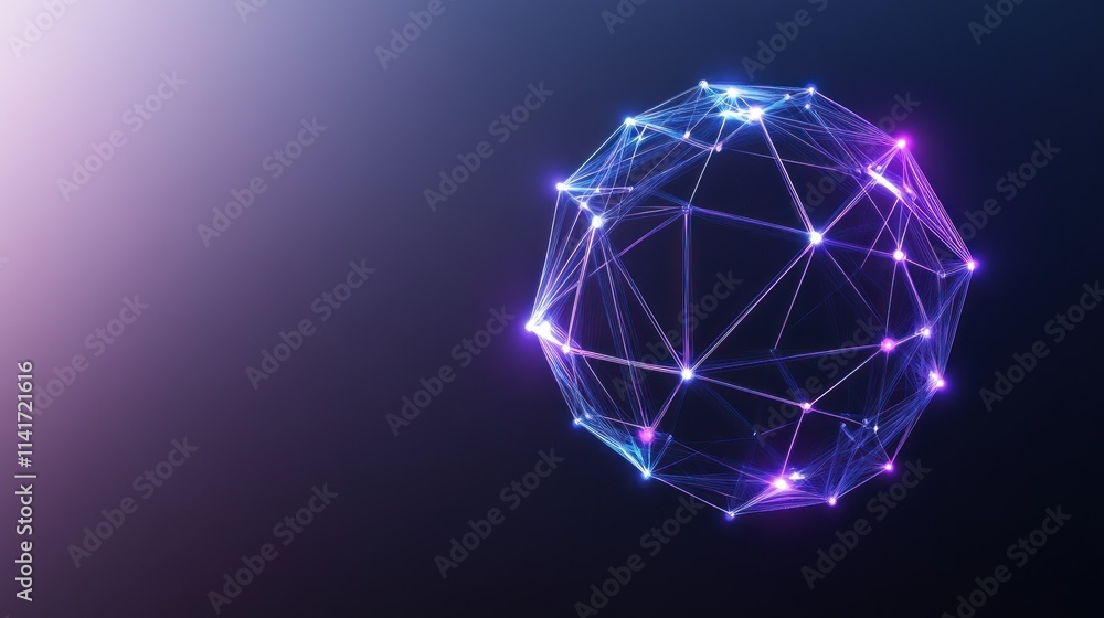Poster abstract 3d geometric sphere with glowing connections and nodes.