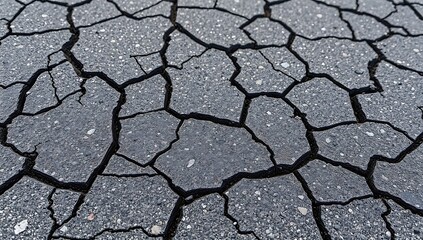 Fototapeta premium Cracked asphalt surface showing extensive damage