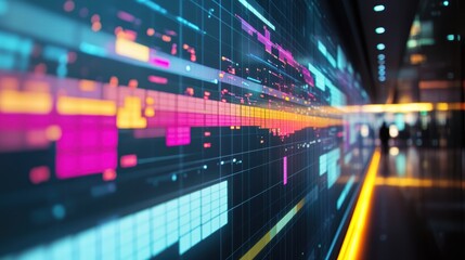 Dynamic Ultraviolet Gantt Charts Transforming Urban Planning Metropolis Data Visualization Modern Office Analytical Insights