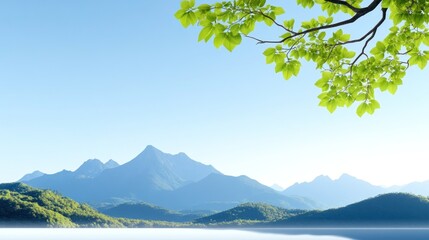 Serene landscape with mountains and clear blue sky.