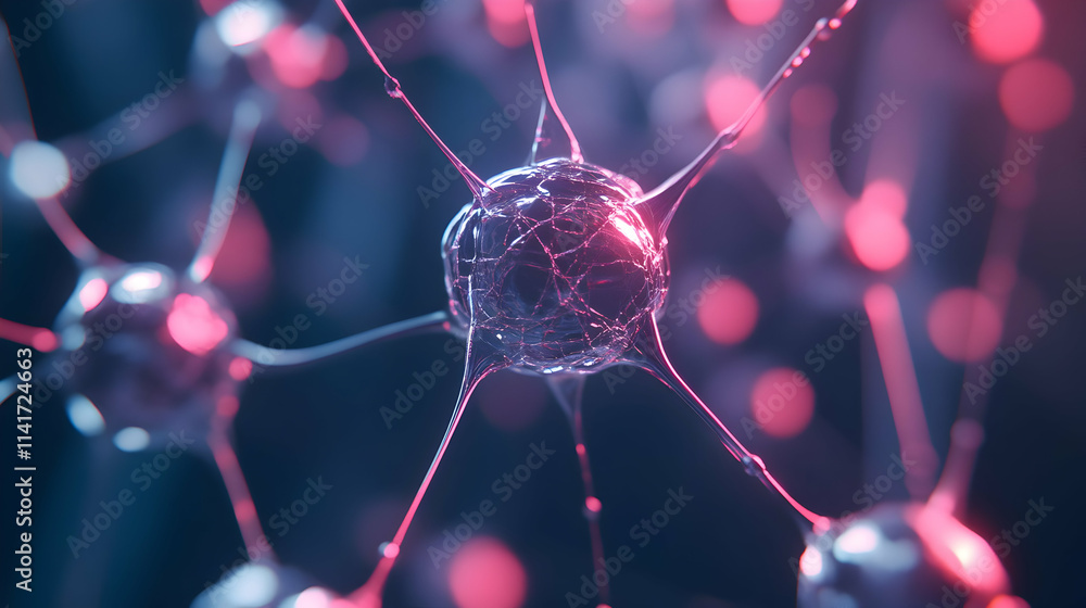 Aufkleber microscopic view of interconnected neurons with glowing synapses.