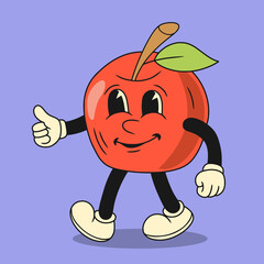 vintage apple fruit character illustration