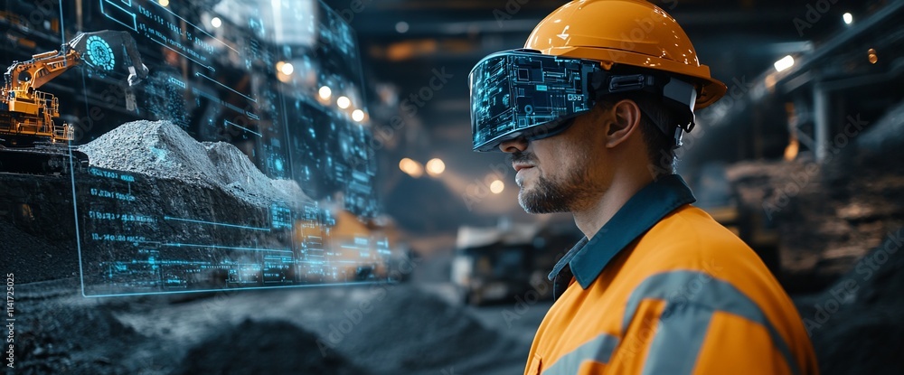 Aufkleber worker using vr technology in an industrial setting for enhanced operations.