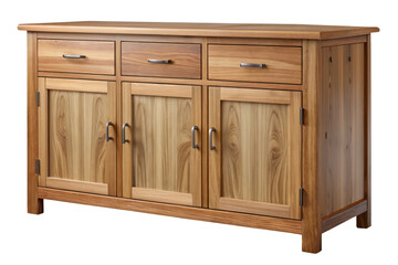 Modern Wooden Sideboard With Drawers and Cabinets Isolated on Transparent Background