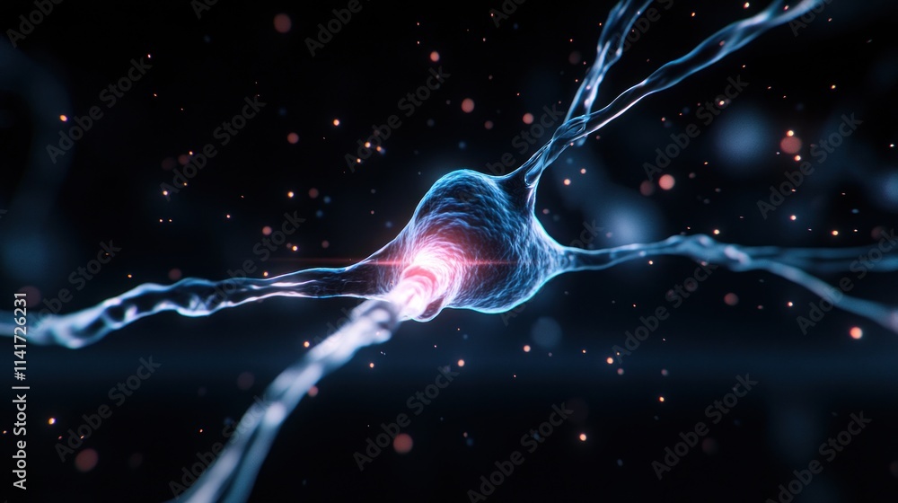 Poster a close-up view of a neuron with glowing connections.