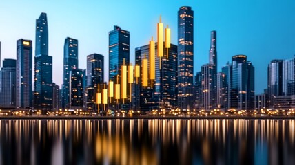 Fototapeta premium Cityscape Skyline Candlestick Chart Financial Growth Night View