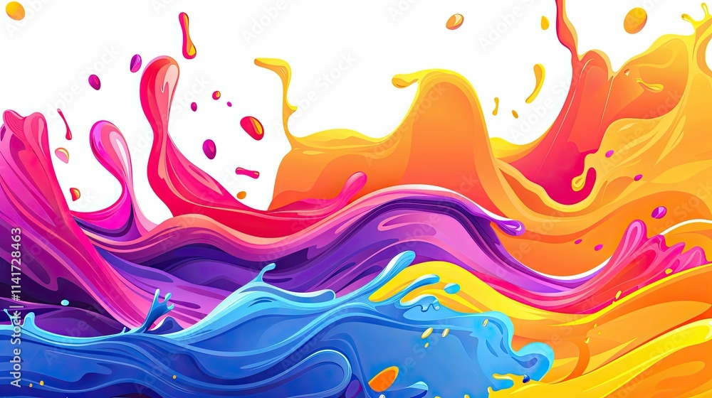 Poster vibrant abstract waves of paint in various colors creating a dynamic visual effect.