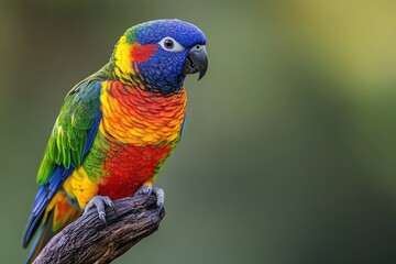 Naklejka premium Vibrant Parrot Displaying Colorful Feathers on a Branch Perfect for Nature Enthusiasts
