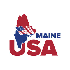 Maine USA logo with city map elements and United States flag for business identity and screen printing on t-shirts, shirts, etc.