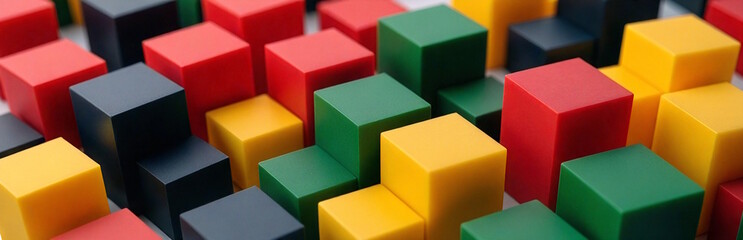 Fototapeta premium Colorful geometric blocks in red, yellow, green, and black tones, Black History Month concept