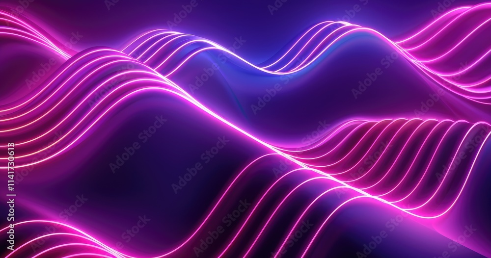 Poster abstract neon waves with vibrant colors creating a dynamic visual effect.