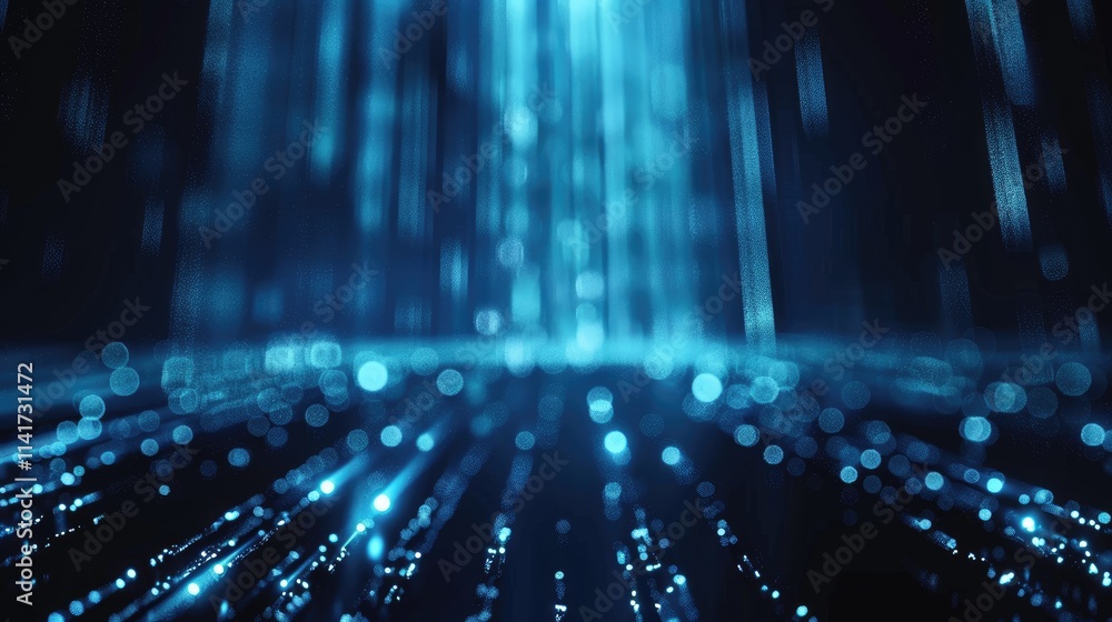 Aufkleber a digital abstract representation of glowing blue lines and particles in a dark space.