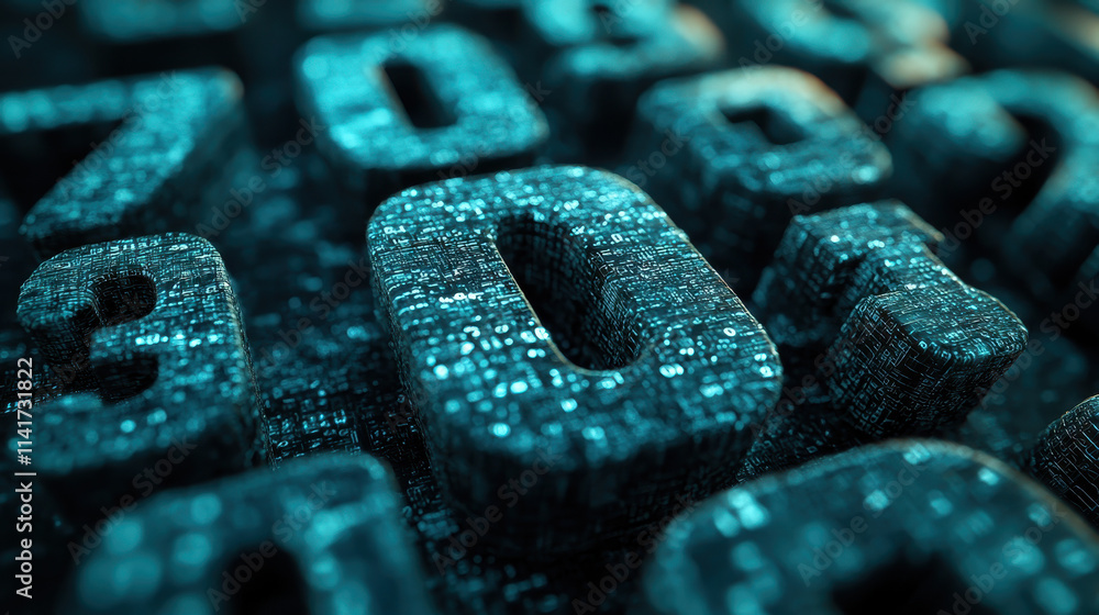 Poster futuristic abstract 3d numbers background render for digital design projects