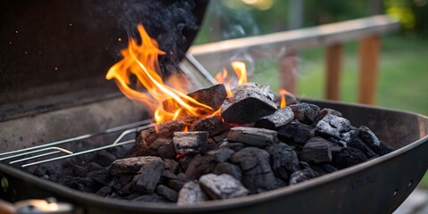 Charcoal For Barbecue Background With Flames
