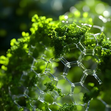 Nanotechnology applications in sustainability, showing advanced biodegradable materials and eco-friendly designs.