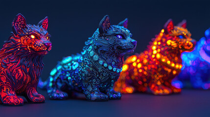 Fototapeta premium Intricate glowing zodiac animals with vibrant patterns