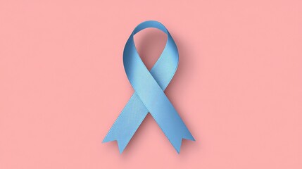 Light Blue Ribbon On Pink Background Represents Awareness