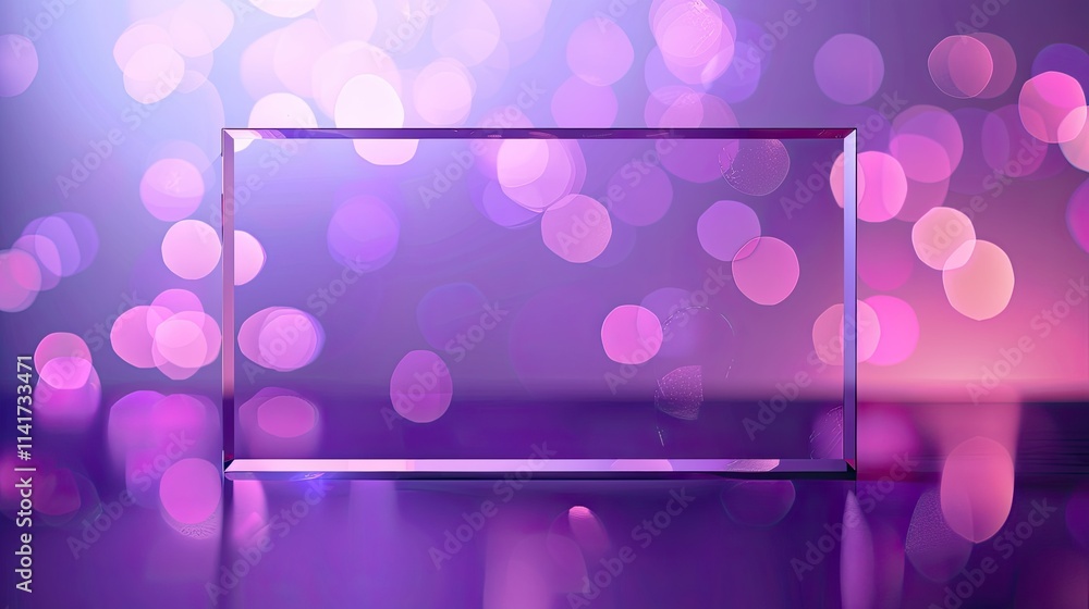 Poster a glowing rectangular frame against a colorful bokeh background.