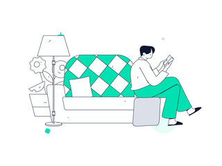 Home indoor character scene flat vector concept operation hand drawn illustration
