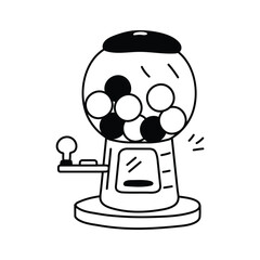A stylized, black and white line drawing of a gumball machine