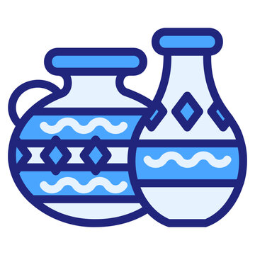 blue pottery vases with geometric patterns clip art preview