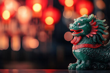 Fototapeta premium Jade dragon figurine with intricate carvings and vibrant colors