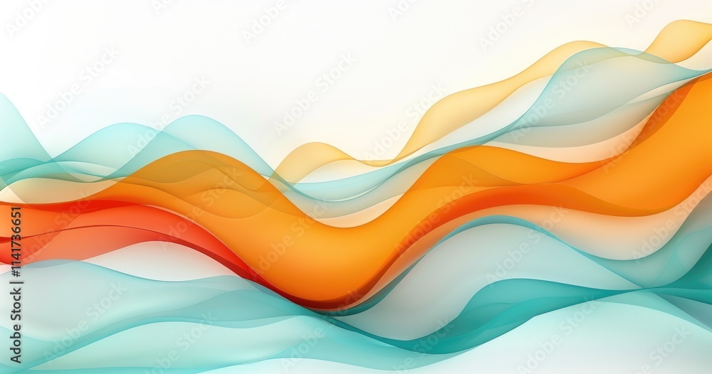 Poster abstract waves in orange and turquoise create a dynamic, fluid design.