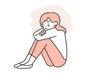 膝を抱えて泣く女性のベクターイラスト