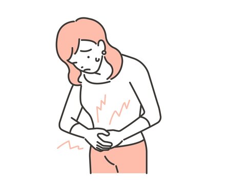 腹痛に悩む女性のベクターイラスト