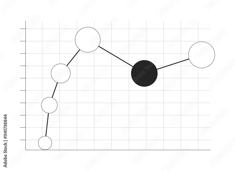 Poster bubble chart with data points on grid black and white 2d line object. market trend visualization. ab