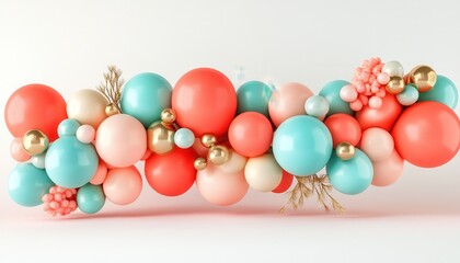 Obraz premium Festive Balloon Garland Delight Peach, Teal, and Gold Balloons with Elegant Gold Accents