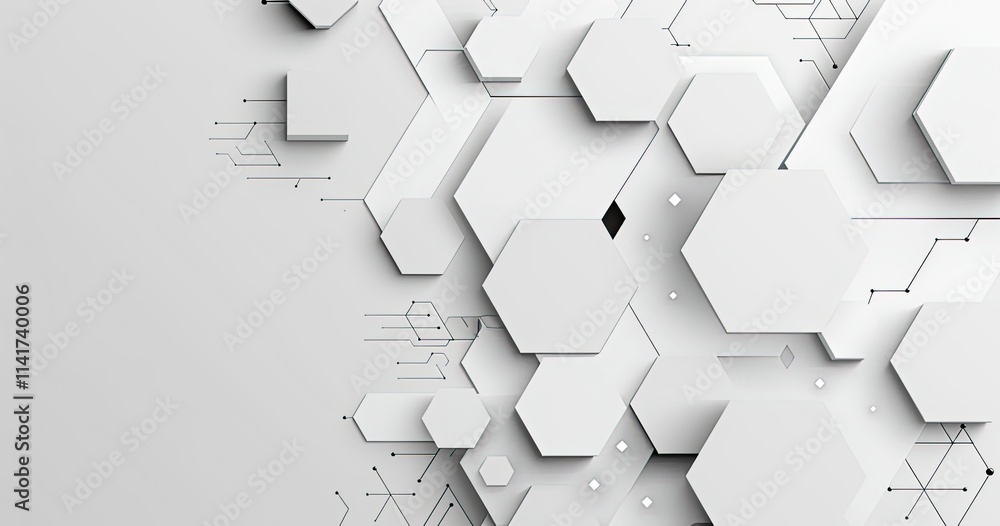 Aufkleber abstract design featuring hexagons and lines on a light background, suitable for tech themes.