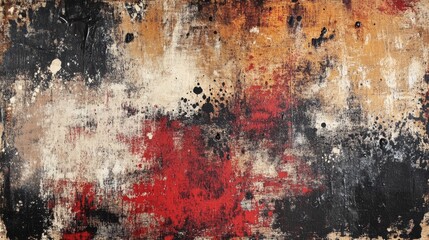 Obraz premium Abstract red black beige paint splatter, rustic grunge, distressed surface
