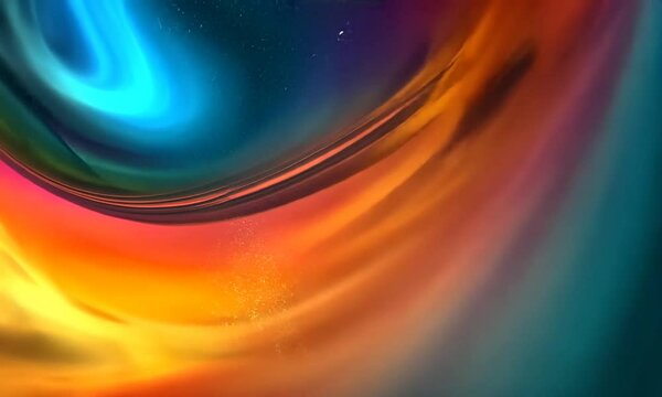 Tourbillon abstrait de couleurs vives orange, bleu et rouge avec effets lumineux fluides, visuel dynamique et cosmique avec espace n&eacute;gatif copyspace pour design digital, art &eacute;nerg&eacute;tique ou univers fut