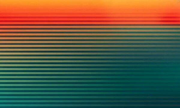 D&eacute;grad&eacute; abstrait orange et vert &eacute;voquant un coucher de soleil stylis&eacute; se transformant en bandes horizontales, visuel graphique moderne avec espace n&eacute;gatif copyspace pour fond cr&eacute;atif ou digital