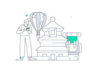 Holiday travel travel characters internet background vector hand drawn illustration
