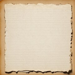 Torn vintage lined notebook paper with distressed edges and a textured surface, perfect for scrapbooking, background designs, or creative projects. Isolated on white background