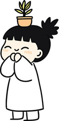 Cute Cartoon Character with Plant Pot on Head Expressing Happiness