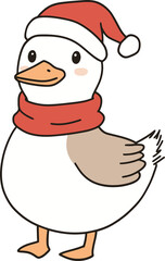 Festive Cartoon Duck with Santa Hat and Scarf - Christmas Holiday Illustration