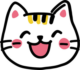 Adorable Smiling Cartoon Cat Head with Pink Cheeks and Yellow Stripes